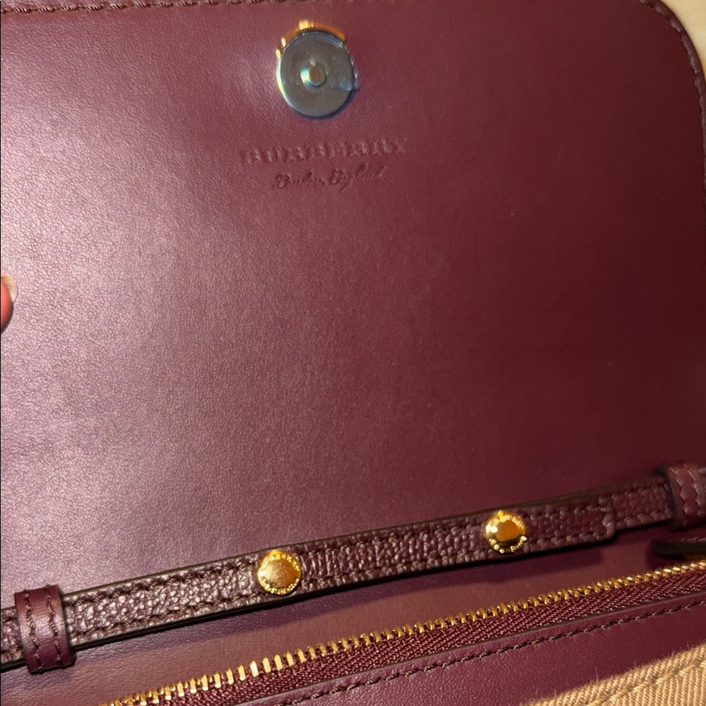 Burberry Burgundy Leather & Vintage Check Mini Crossbody - Picture 10 of 13